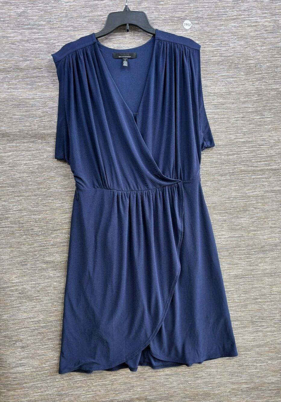 White House Black Market Wrap Casual Dress Womens Size M Navy Blue Sleeveless